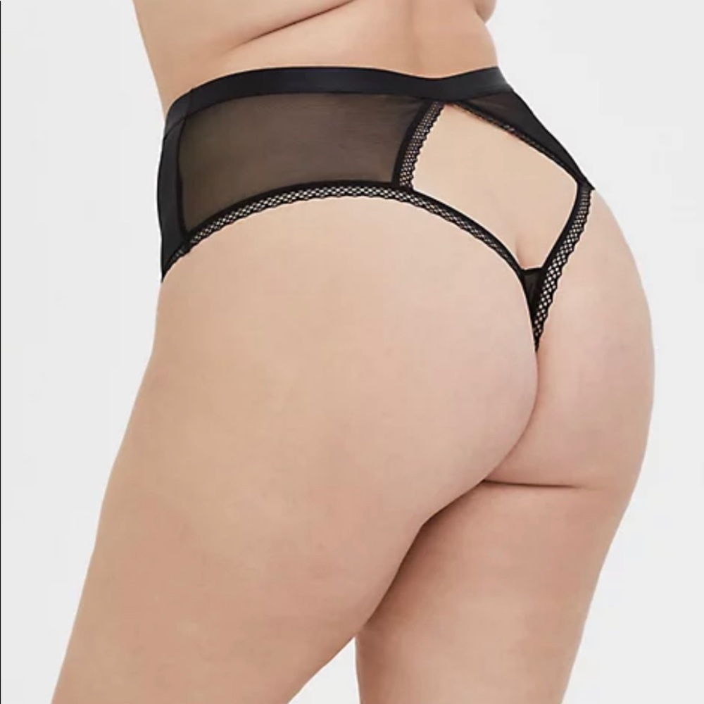 BLACK MESH HIGH WAIST THONG PANTY